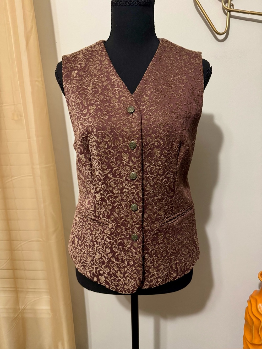 Vintage Talbots Brown Brocade Vest with Button Front